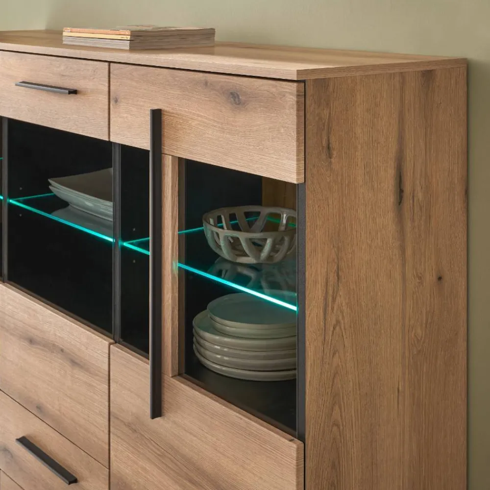 Wohnen Kommoden<Vitrinen-Highboard in Eiche Holzoptik - Brocus