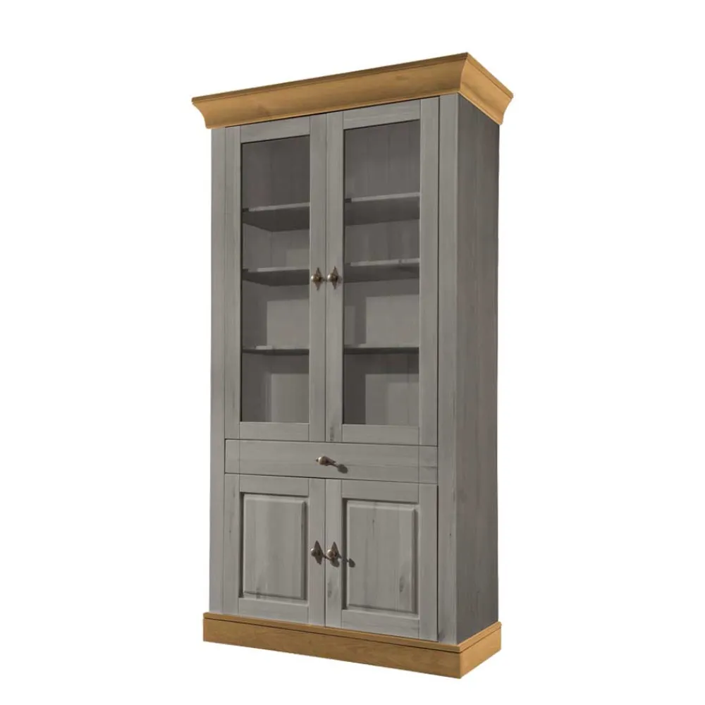 Wohnen Vitrinen<Vitrinenschrank Cempino in Grau und Natur
