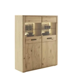 Wohnen Highboards<Vitrinenschrank in Asteiche Hell - Jevedaz