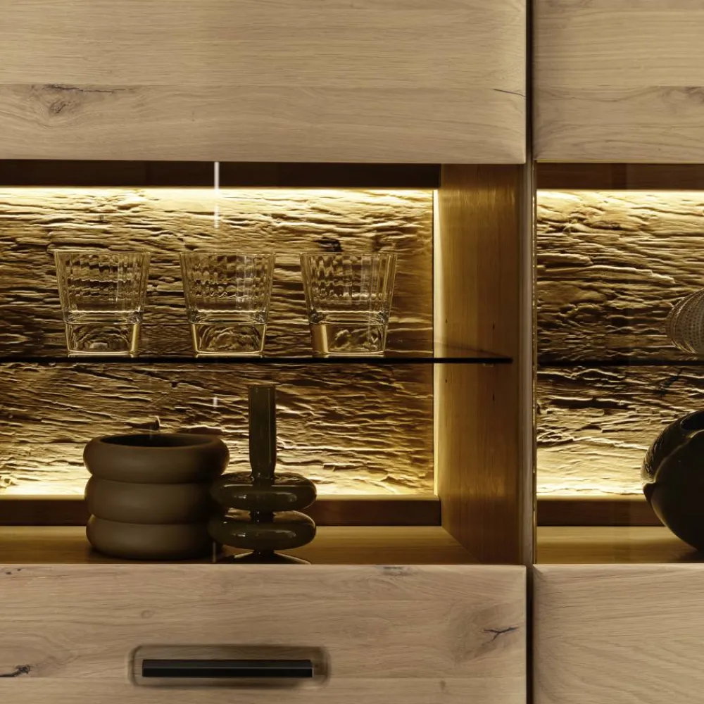 Wohnen Highboards<Vitrinenschrank in Asteiche Hell - Jevedaz