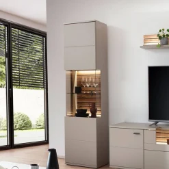 Wohnen Vitrinen<Vitrinenschrank in Grau mit Wildeiche - Teorina