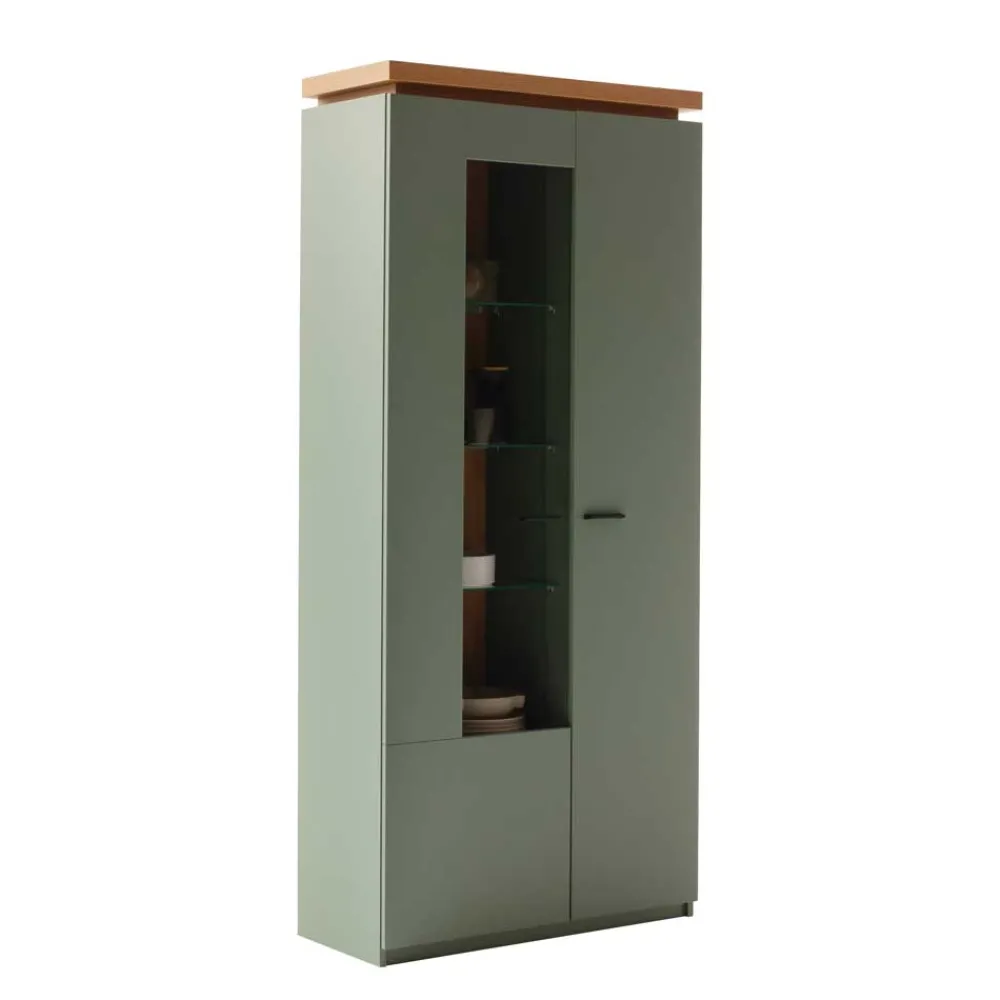 Wohnen Vitrinen<Vitrinenschrank in Graugrün - Kwin