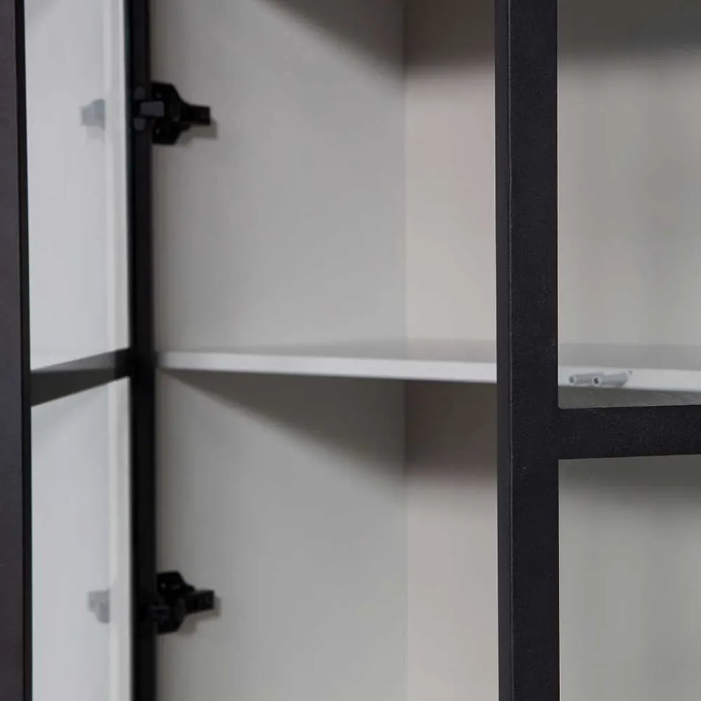 Wohnen Vitrinen<Vitrinenschrank in Hellgrau und Schwarz - Arno