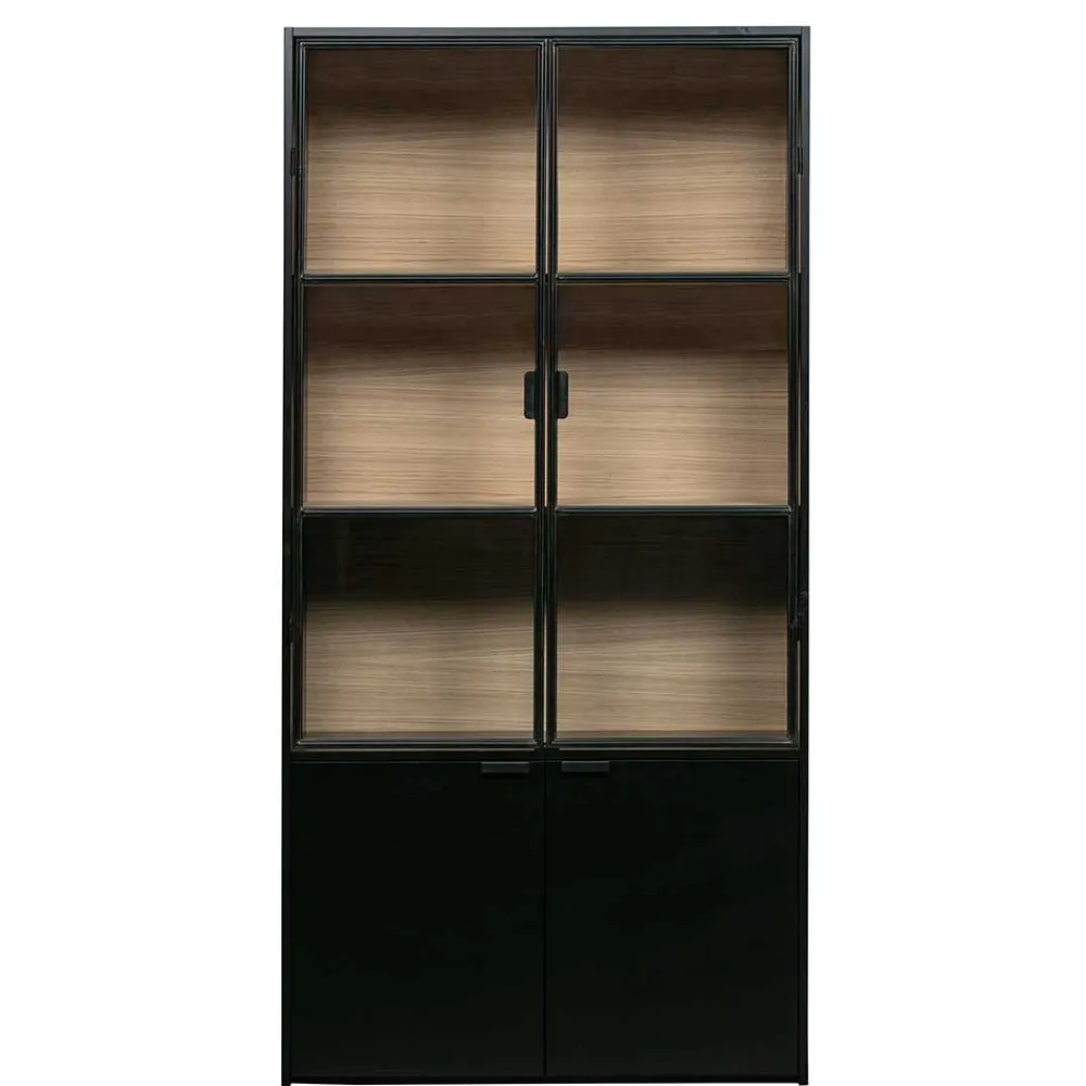 Wohnen Vitrinen<Vitrinenschrank in Kiefer und Schwarz - Angoro