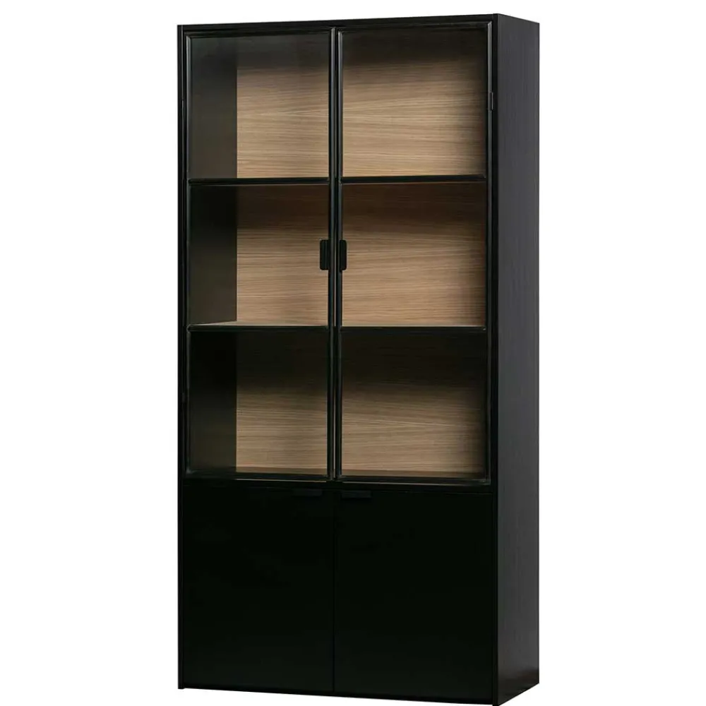 Wohnen Vitrinen<Vitrinenschrank in Kiefer und Schwarz - Angoro