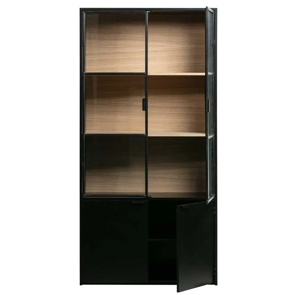 Wohnen Vitrinen<Vitrinenschrank in Kiefer und Schwarz - Angoro