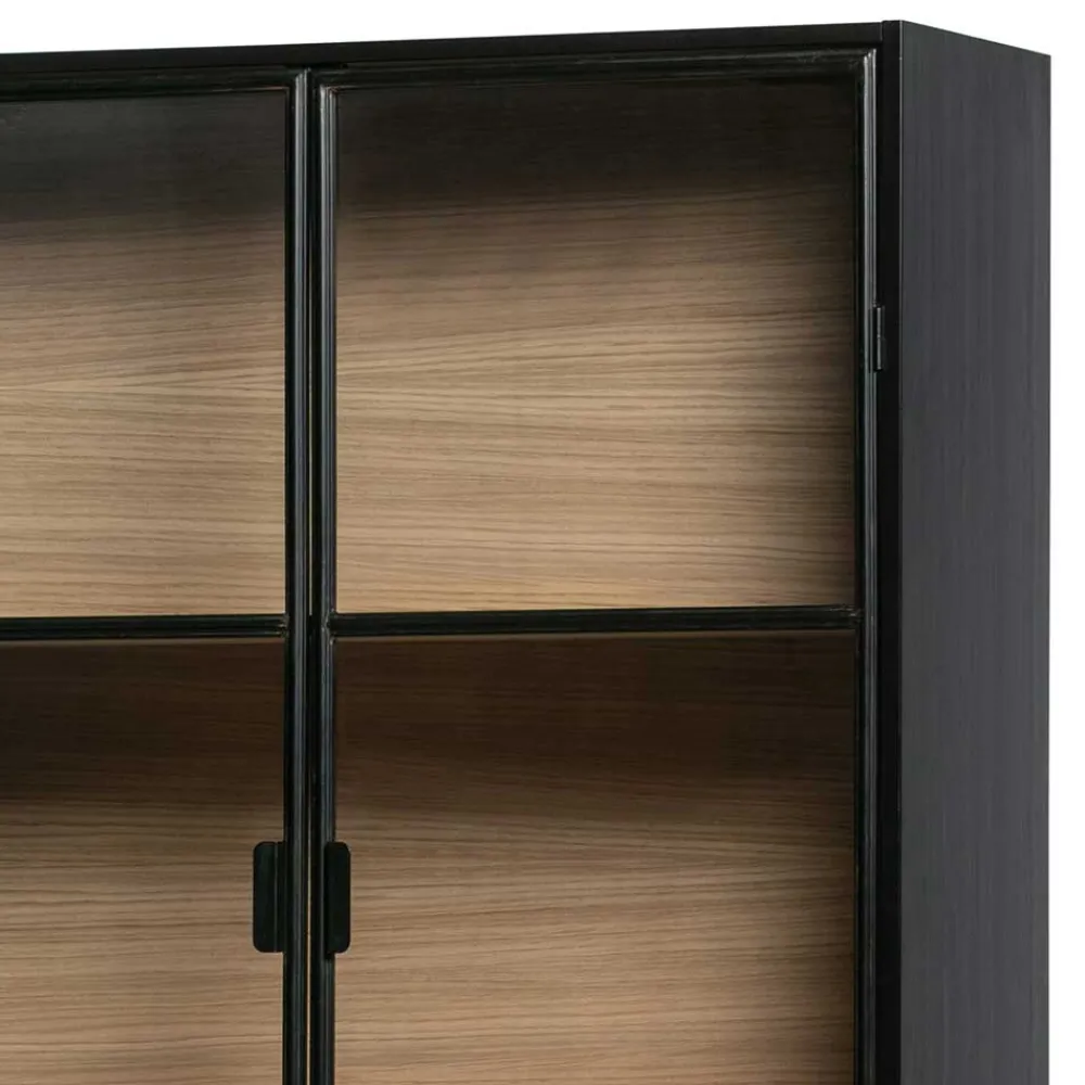 Wohnen Vitrinen<Vitrinenschrank in Kiefer und Schwarz - Angoro