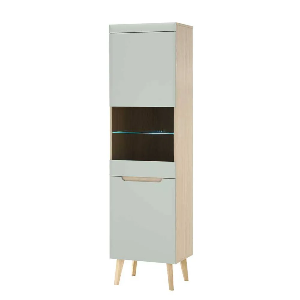 Wohnen Vitrinen<Vitrinenschrank in Mintgrün und Eiche - Armina
