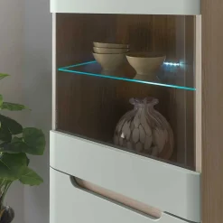 Wohnen Vitrinen<Vitrinenschrank in Mintgrün und Eiche - Armina