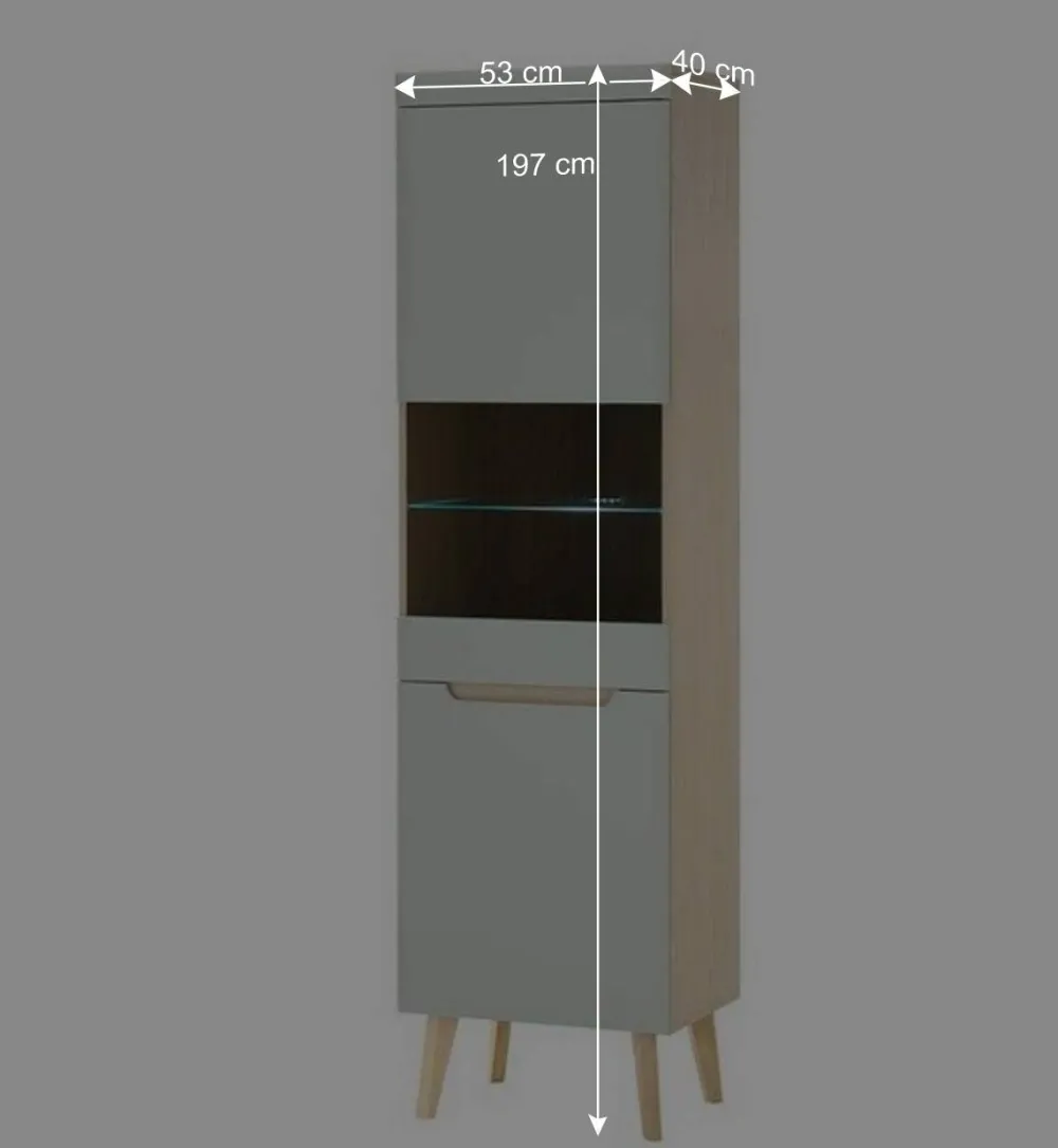 Wohnen Vitrinen<Vitrinenschrank in Mintgrün und Eiche - Armina