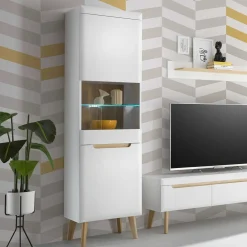 Wohnen Vitrinen<Vitrinenschrank in Weiß mit Eiche - Ginko