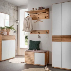 Wohnen Garderoben<Wandgarderobe aus Asteiche Massivholz und Metall - Zonga