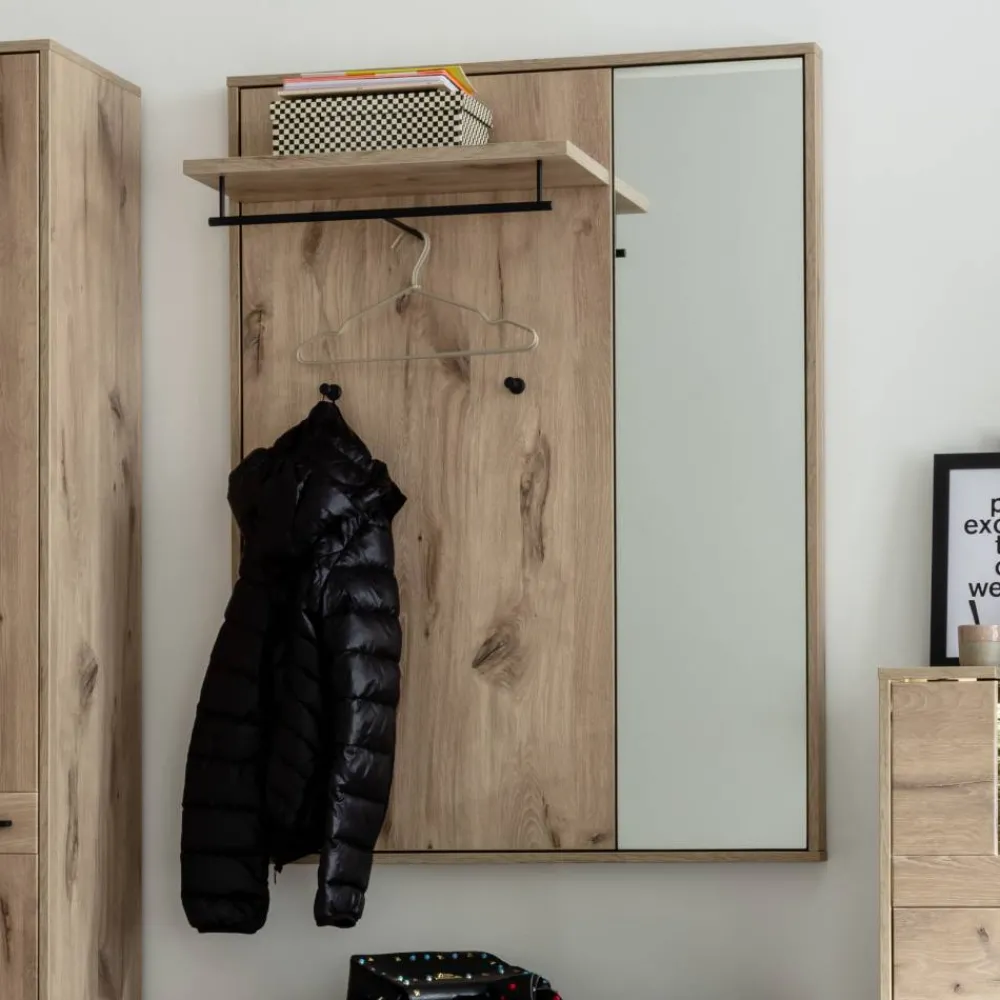 Wohnen Garderoben<Wandgarderobe mit Spiegel in Wildeiche Optik - Vapposia