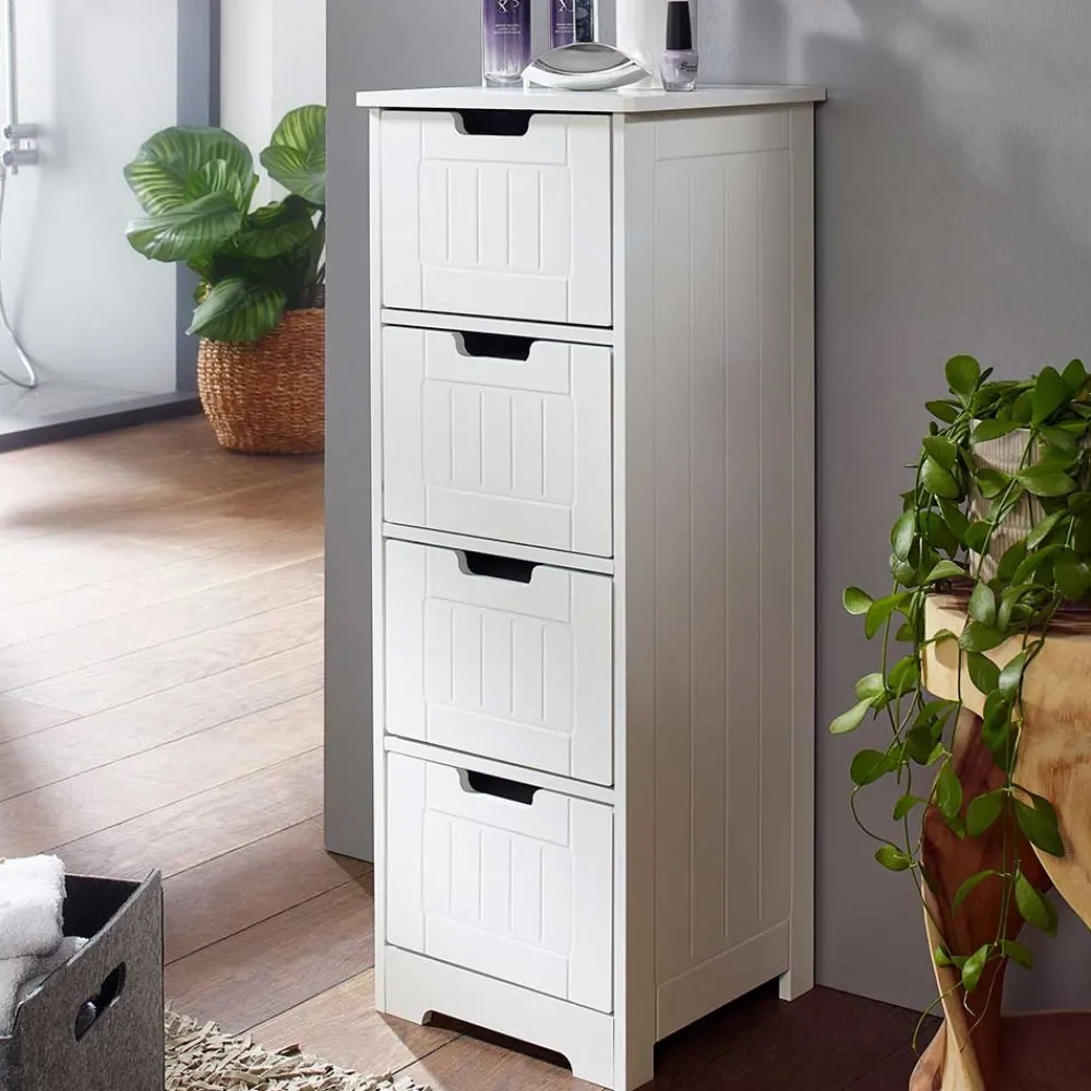 Wohnen Kommoden<Weiße Bad Kommode schmal im Landhausstil - Maja