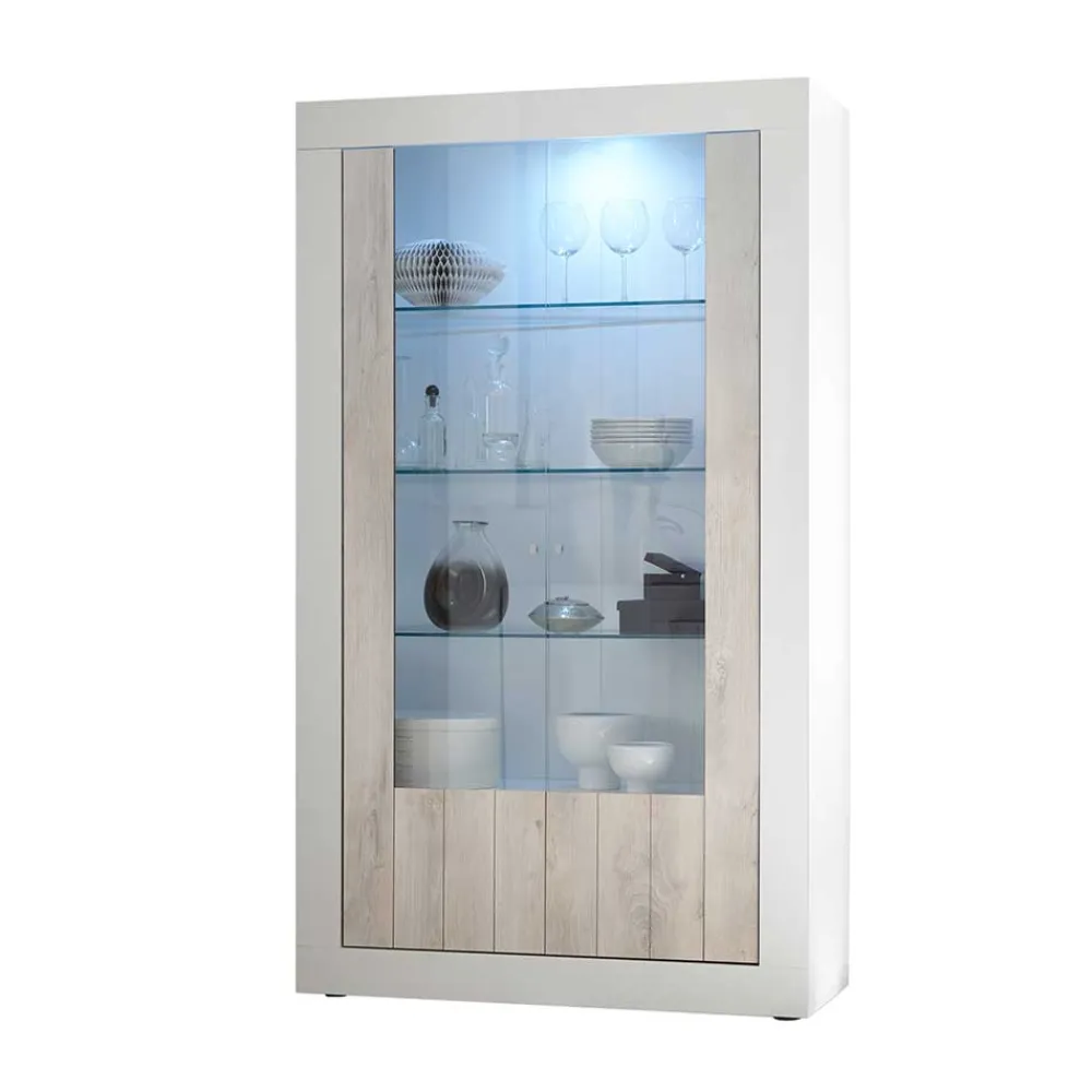 Wohnen Vitrinen<Weiße Hochglanz Vitrine mit Dekor - Merenda
