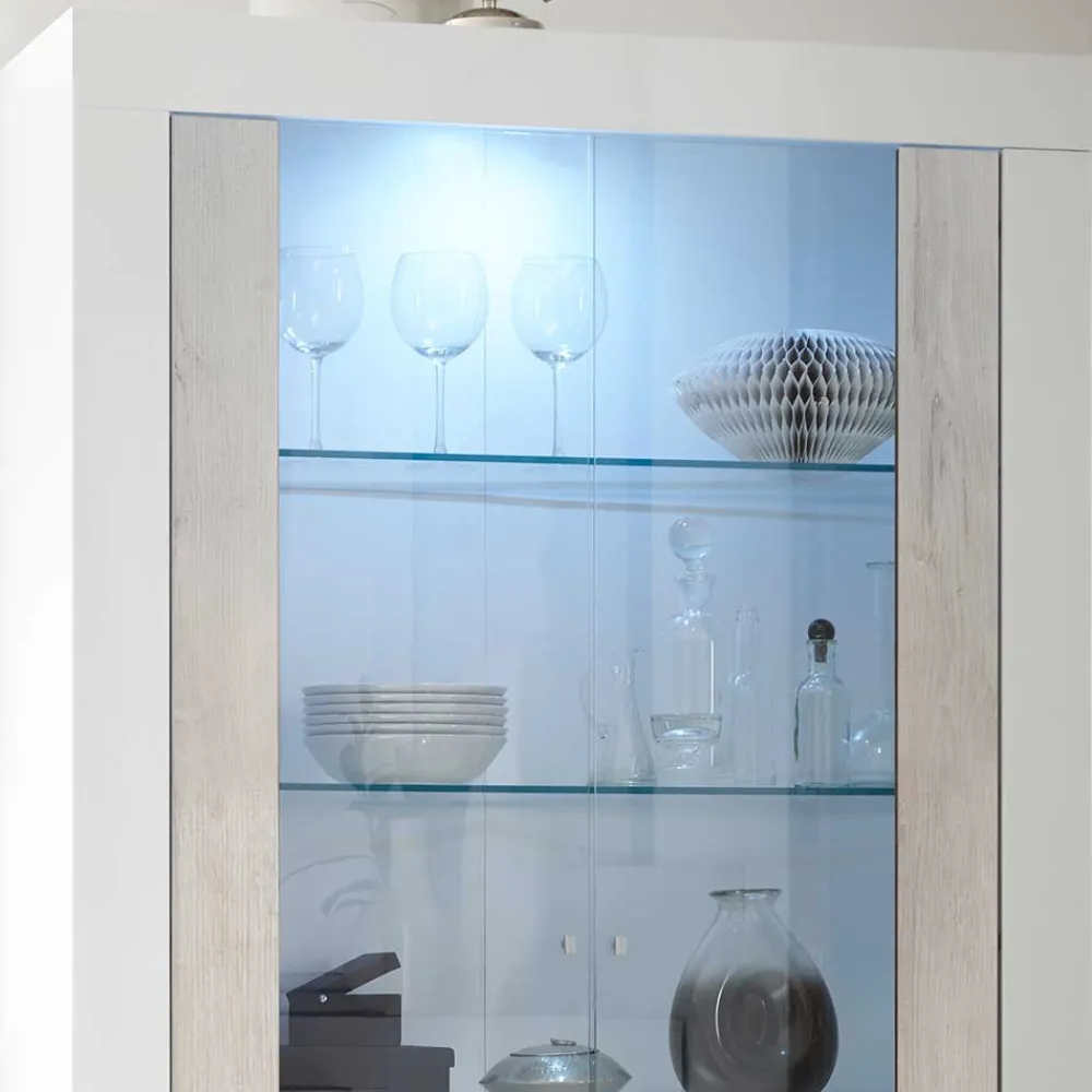 Wohnen Vitrinen<Weiße Hochglanz Vitrine mit Dekor - Merenda