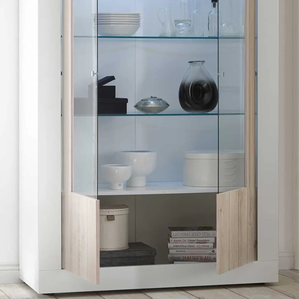 Wohnen Vitrinen<Weiße Hochglanz Vitrine mit Dekor - Merenda
