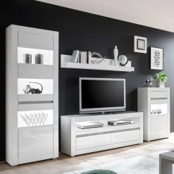 Wohnen Wohnwände<Weiße Hochglanzmöbel für das Wohnzimmer Mextra optional mit LED (vierteilig)