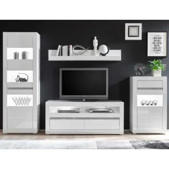 Wohnen Wohnwände<Weiße Hochglanzmöbel für das Wohnzimmer Mextra optional mit LED (vierteilig)