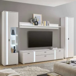 Wohnen Wohnwände<Weiße TV Anbauwand Möbelset - Tirol (vierteilig)