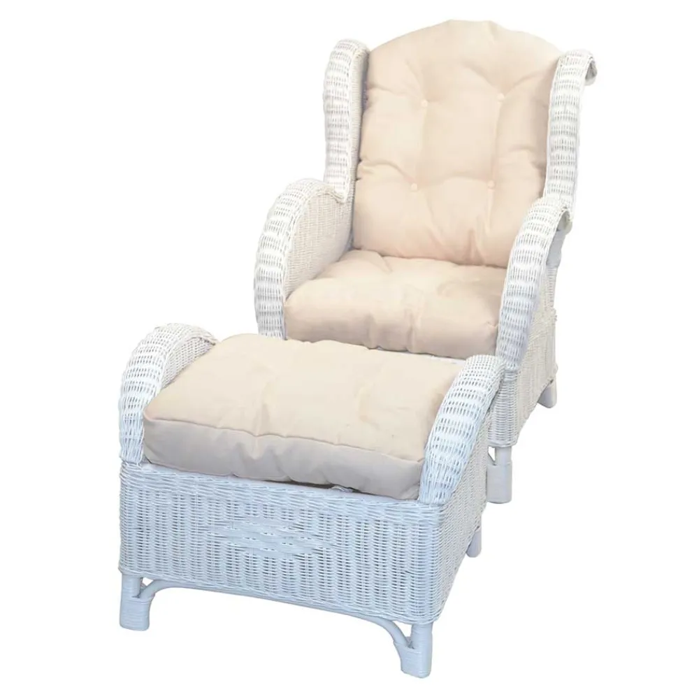 Wohnen Sessel<Weißer Geflechtsessel & Fußhocker - Ipolas (zweiteilig)