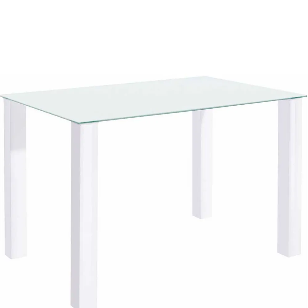 Wohnen Tische<Weißer Hochglanz Tisch mit Glasplatte - Richard