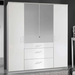 Wohnen Kleiderschränke<Weißer Kleiderschrank mit Spiegel - 179x199x58 cm - Venture