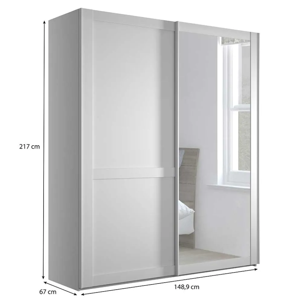 Wohnen Kleiderschränke|Schränke<Weißer Schwebetüren-Schrank mit Spiegel - Flinn