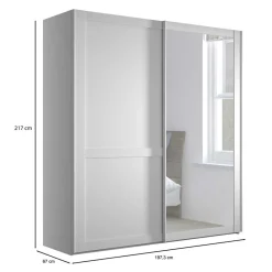 Wohnen Kleiderschränke|Schränke<Weißer Schwebetüren-Schrank mit Spiegel - Flinn