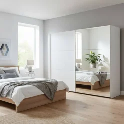 Wohnen Kleiderschränke|Schränke<Weißer 2-türiger Kleiderschrank mit Schiebetüren - Abelina
