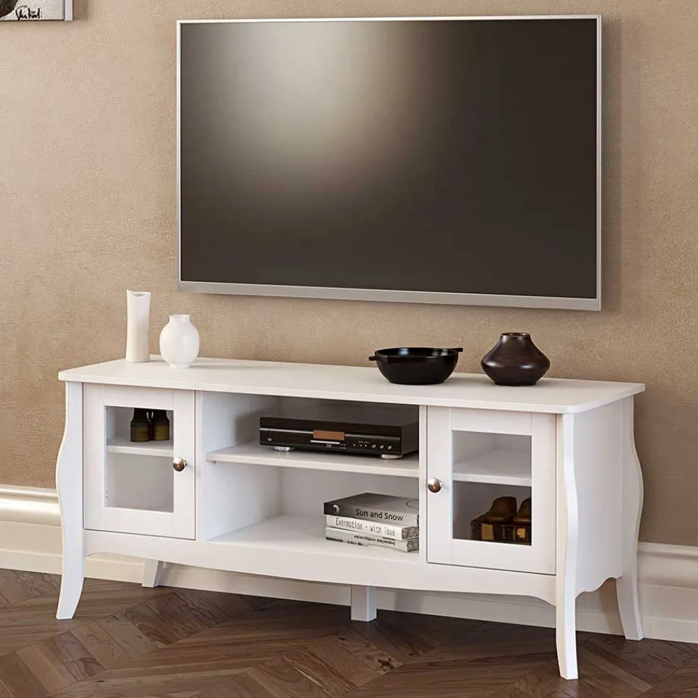 Wohnen Tv & Hifi-Möbel|Lowboards<Weißer TV Unterschrank mit zwei Glastüren - Dosalino