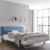 Wohnen Betten<Weißes Designbett mit Polsterkopfteil in Blau - Giralna
