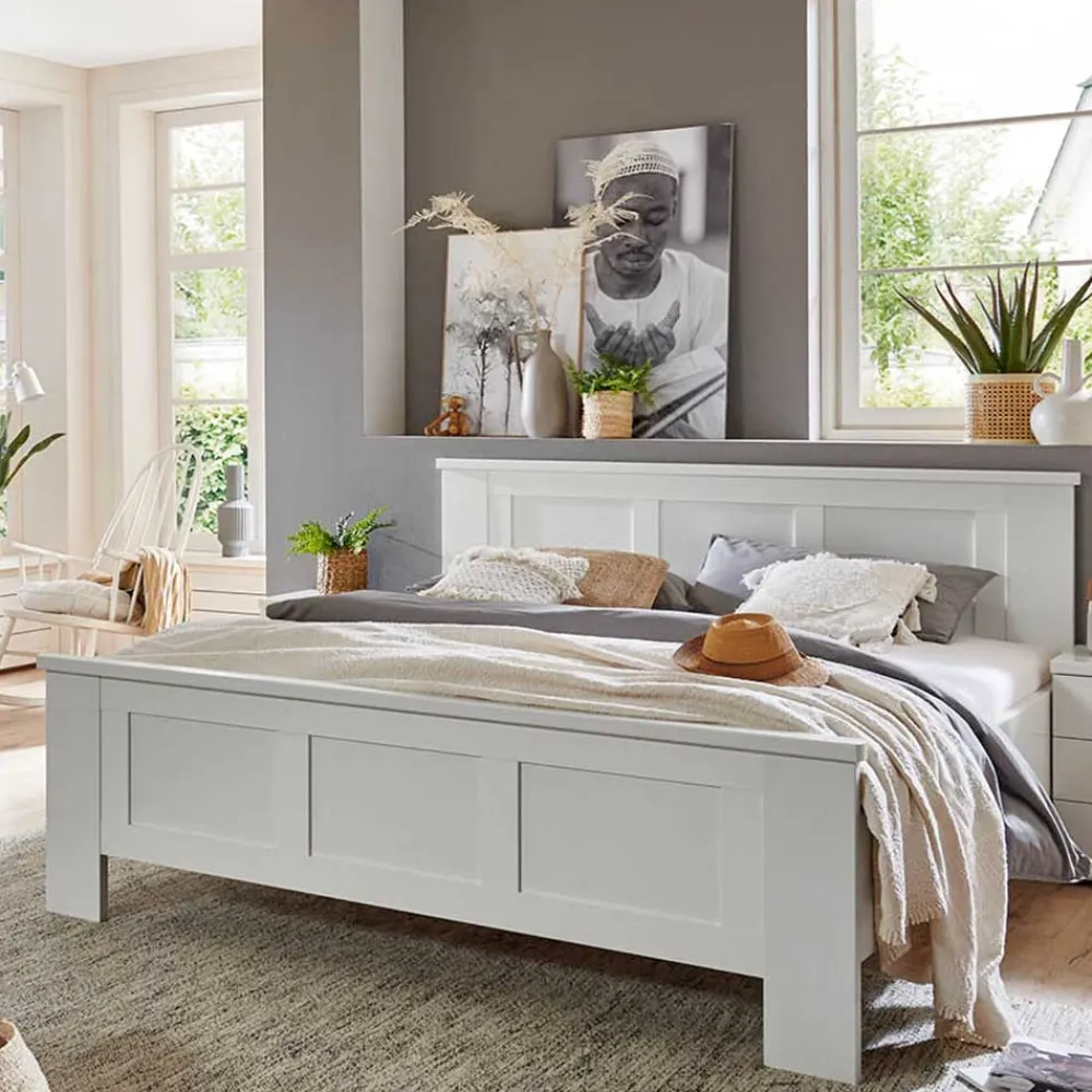 Wohnen Betten<Weißes Doppelbett im Landhaus Look - Flinn