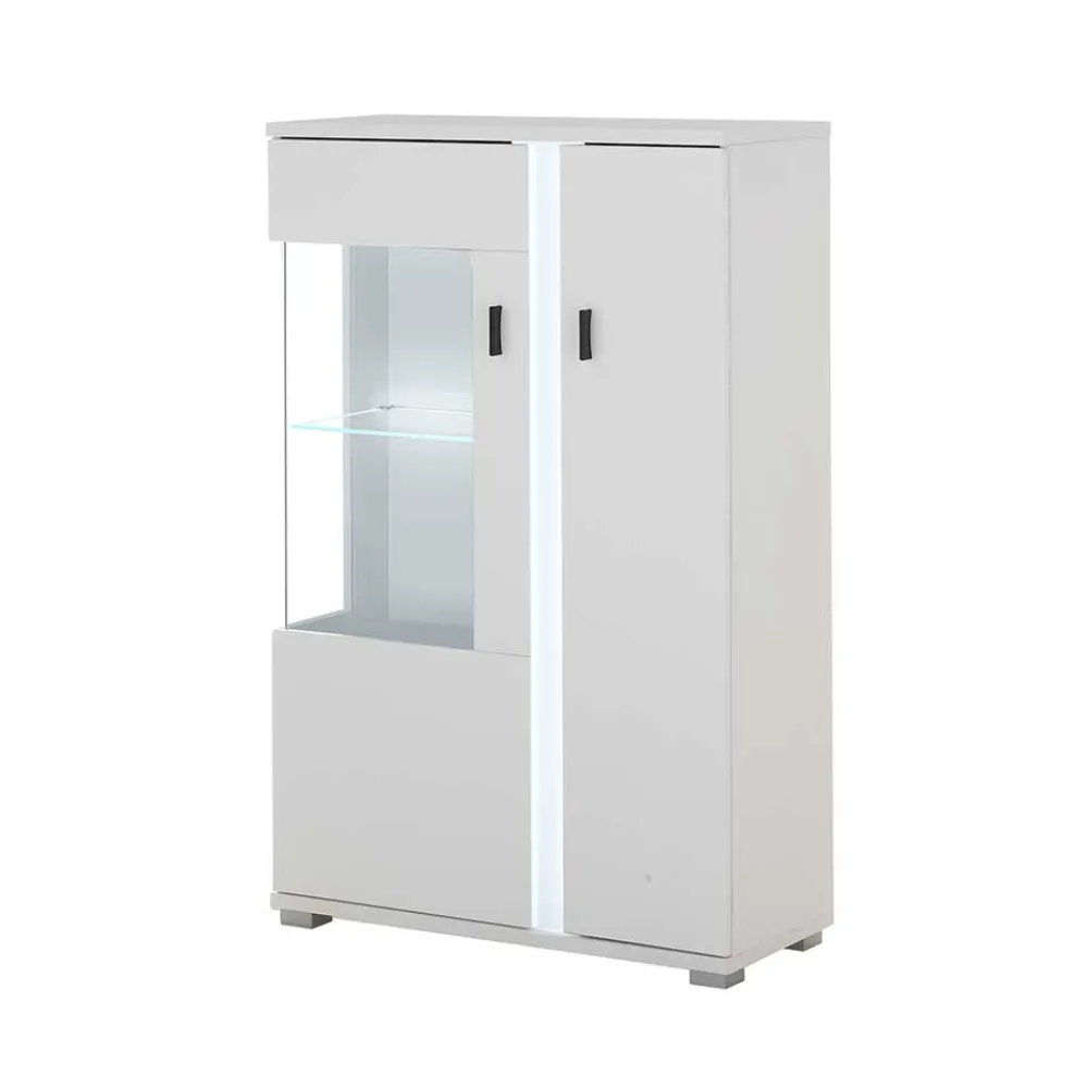 Wohnen Vitrinen<Weißes Highboard mit Glaseinsatz und LED Beleuchtung - Tirol