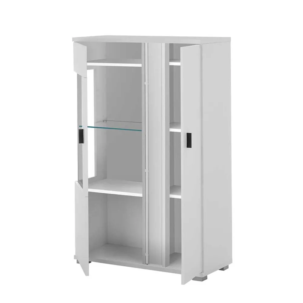 Wohnen Vitrinen<Weißes Highboard mit Glaseinsatz und LED Beleuchtung - Tirol