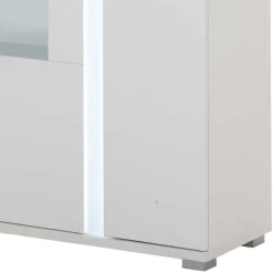 Wohnen Vitrinen<Weißes Highboard mit Glaseinsatz und LED Beleuchtung - Tirol
