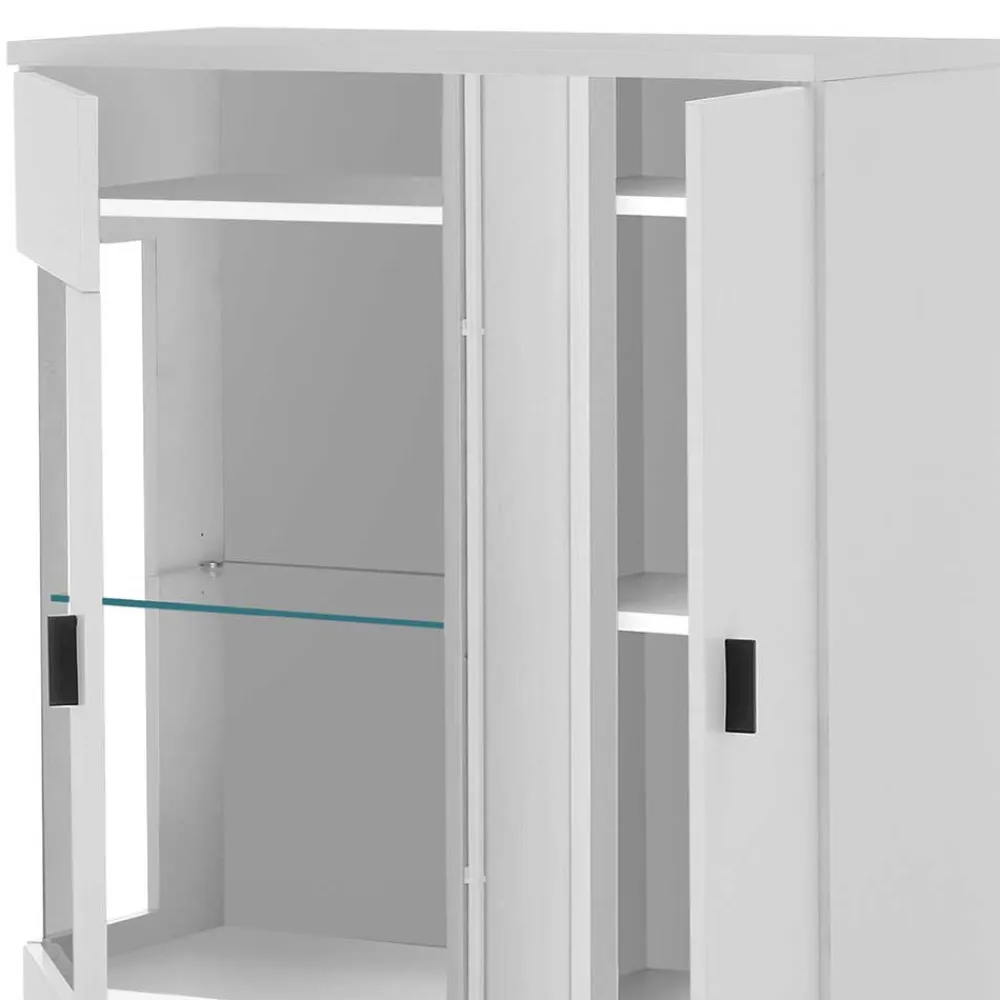 Wohnen Vitrinen<Weißes Highboard mit Glaseinsatz und LED Beleuchtung - Tirol