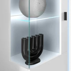 Wohnen Vitrinen<Weißes Highboard mit Glaseinsatz und LED Beleuchtung - Tirol