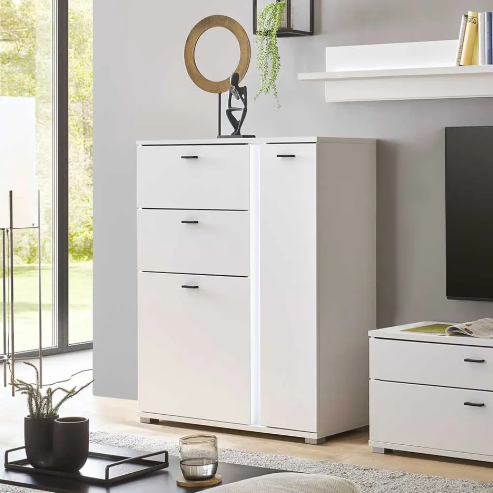 Wohnen Highboards<Weißes Highboard mit LED Beleuchtung - Tirol