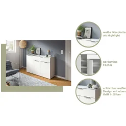 Wohnen Kommoden<Weißes Highboard mit zwei Türen und Schublade - Intiatos
