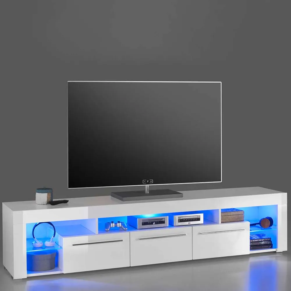 Wohnen Tv & Hifi-Möbel|Lowboards<Weißes Hochglanz Board für TV mit LED Licht - Verella
