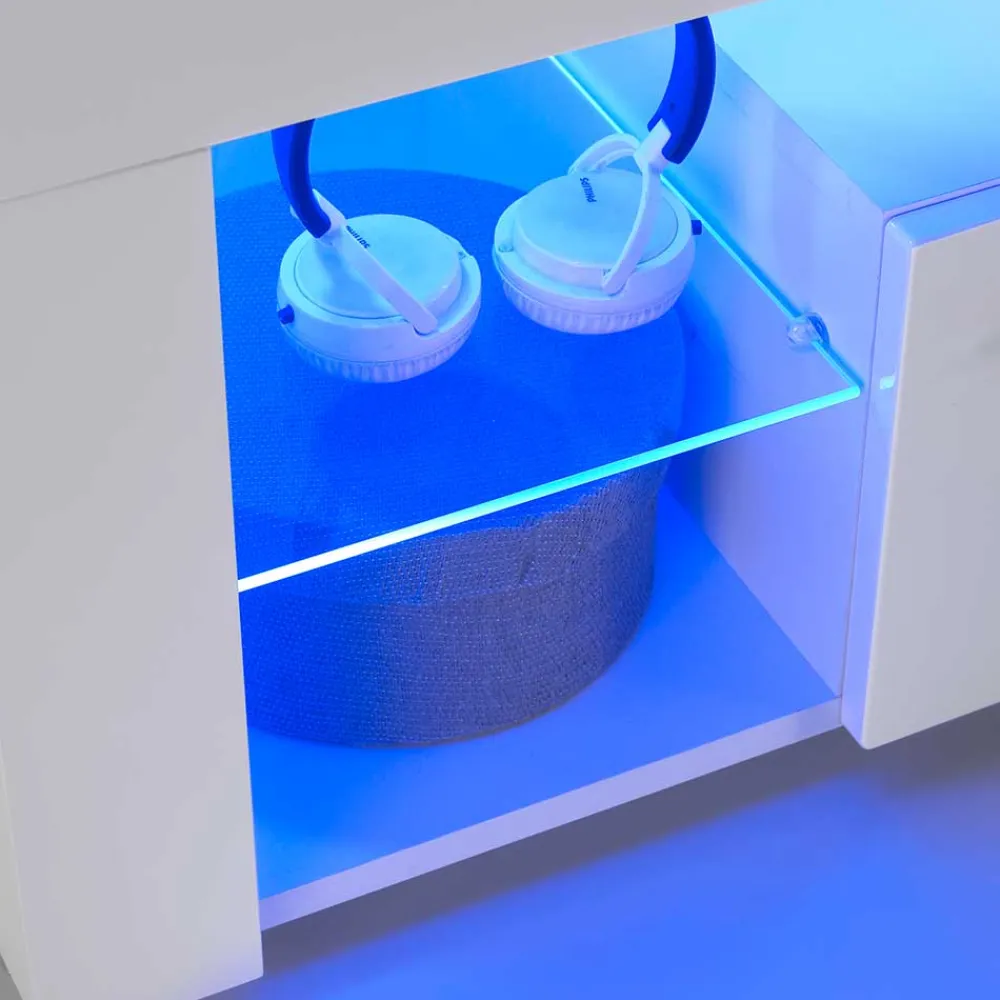 Wohnen Tv & Hifi-Möbel|Lowboards<Weißes Hochglanz Board für TV mit LED Licht - Verella
