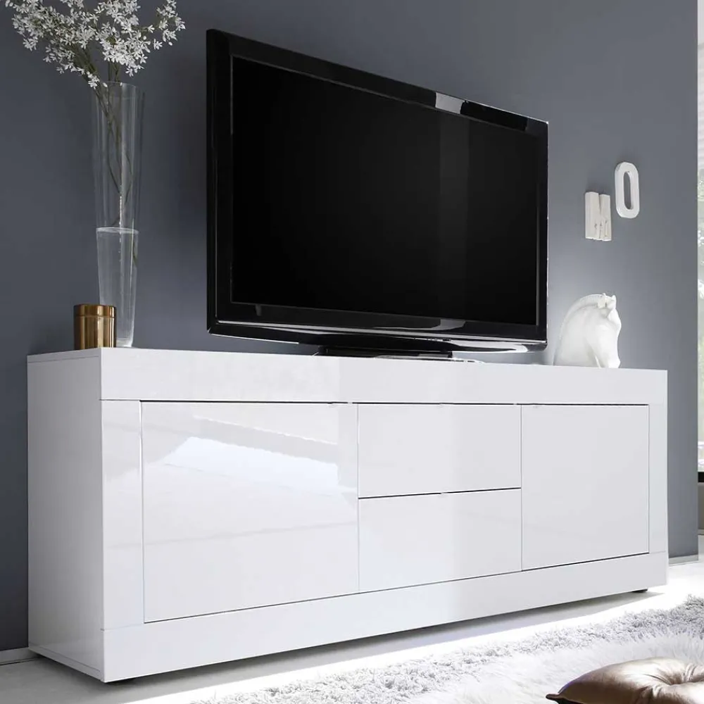Wohnen Tv & Hifi-Möbel<Weißes Hochglanz Lowboard für TV - Sogno