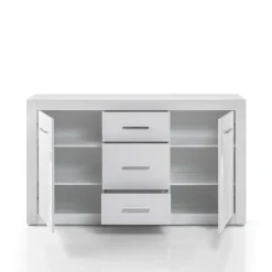 Wohnen Sideboards<Weißes Sideboard mit Hochglanz Front Yulis & Chrom Metallgriffen