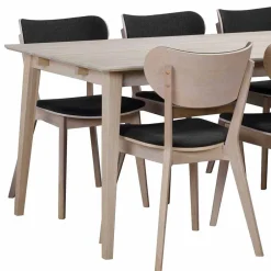 Wohnen Sitzgruppe<White Wash Eiche Essgruppe Retro - Pessoa (siebenteilig)