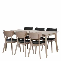 Wohnen Sitzgruppe<White Wash Eiche Essgruppe Retro - Pessoa (siebenteilig)
