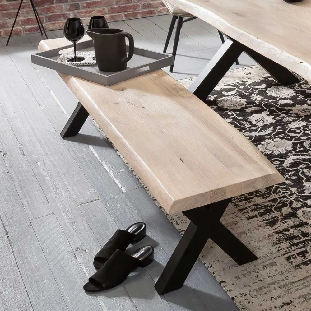 Wohnen Sitzgruppe<White Wash Essgruppe mit X-Fuß Tisch - Tilveta I (sechsteilig)