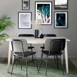 Wohnen Sitzgruppe<White Wash Holztisch & schwarze Stühle - Pessoa (fünfteilig)