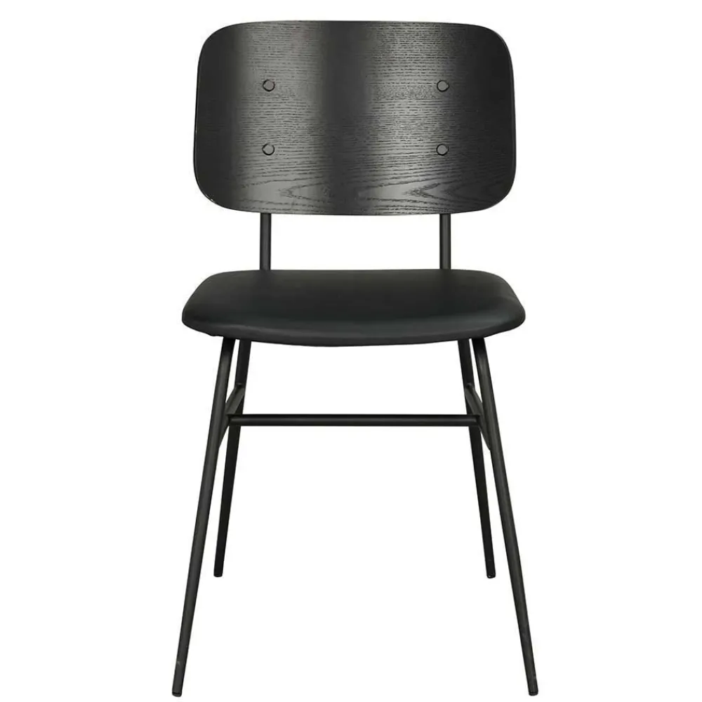 Wohnen Sitzgruppe<White Wash Holztisch & schwarze Stühle - Pessoa (fünfteilig)