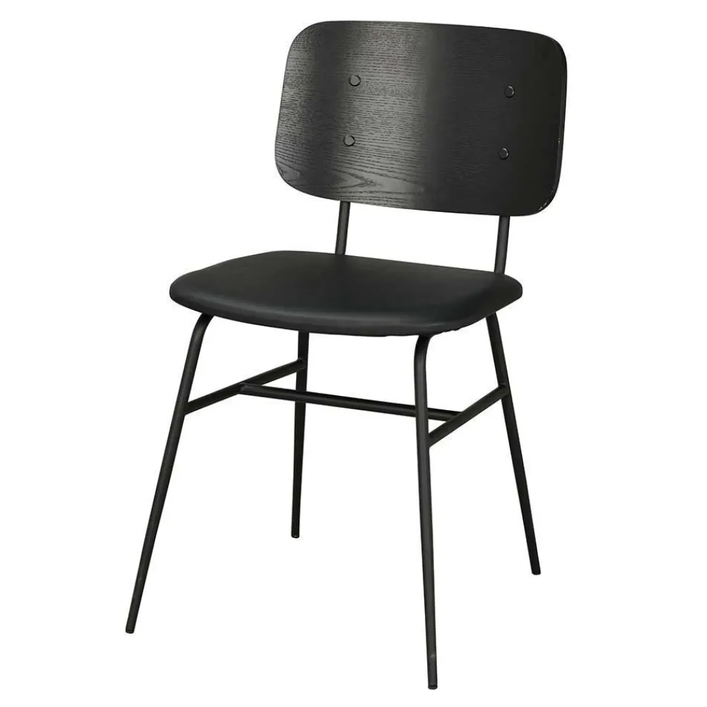 Wohnen Sitzgruppe<White Wash Holztisch & schwarze Stühle - Pessoa (fünfteilig)